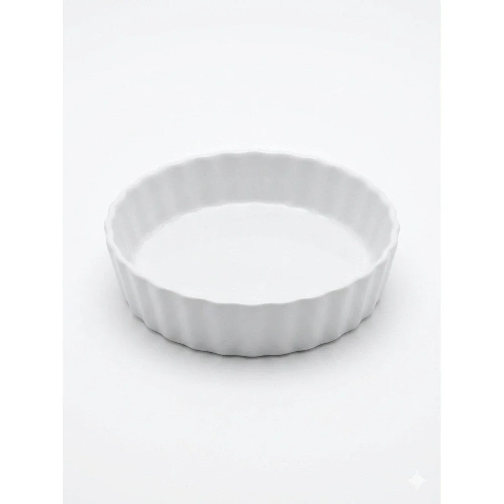 Crate‎ & Barrel White Porcelain Fluted Crème Brûlée Dish Individual Tart Pan 7oz
